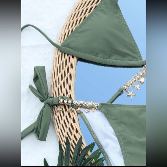 Chain Linked Halter Triangle Tie Side Bikini Swimsuit - Picture 3 of 3